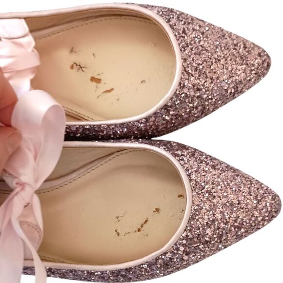 Betsey Johnson Glittery Ballet Flats 6M Lia Balletcore Bow Tie Romantic Coquette - Picture 12 of 16